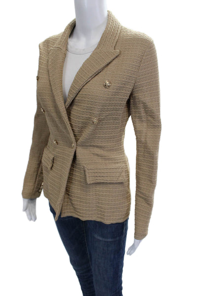 Apparalel Women Beige Collared Button Blazer Long Sleeve Viscose Nylon Size XS