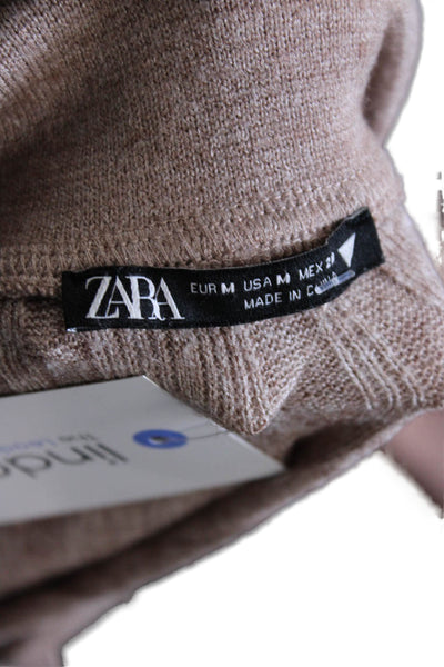 Zara Women Cropped Polo Collared Long Sleeve Beige 90s Viscose Blend Size M