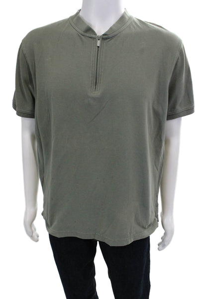 Zara Men Band T-Shirt Green Mock Neck Short Sleeve Army Zip Size L