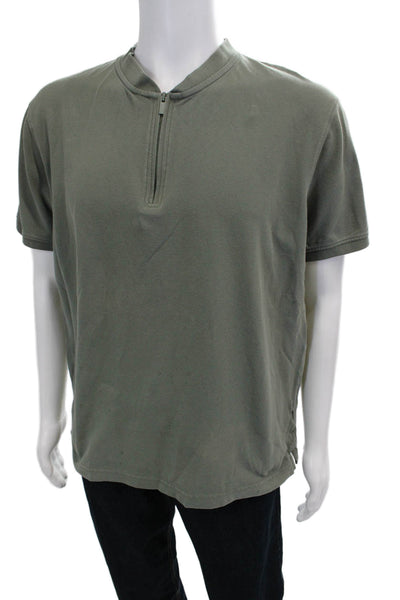 Zara Men Band T-Shirt Green Mock Neck Short Sleeve Army Zip Size L