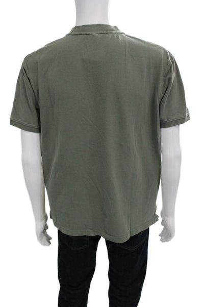 Zara Men Band T-Shirt Green Mock Neck Short Sleeve Army Zip Size L