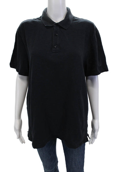 Vince Unisex Black Cotton Collared Polo Short Sleeve Size L