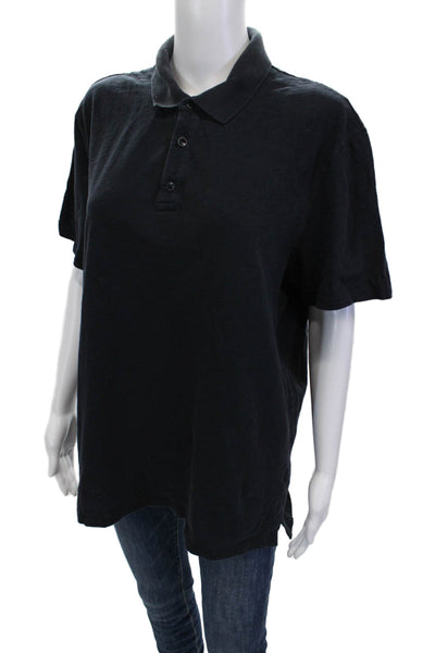 Vince Unisex Black Cotton Collared Polo Short Sleeve Size L