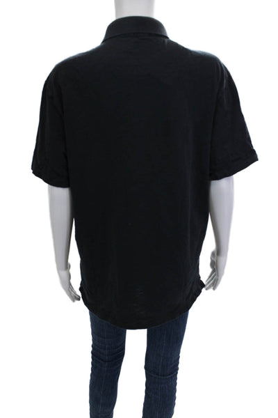 Vince Unisex Black Cotton Collared Polo Short Sleeve Size L