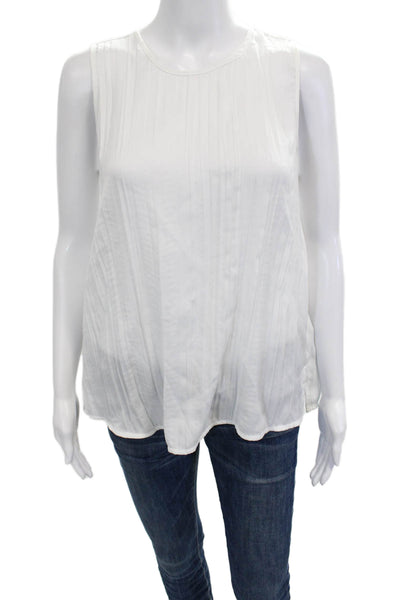 Vince Camuto Womens White Sleeveless Basic Blouse Round Neck Button Size S