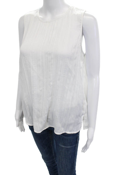 Vince Camuto Womens White Sleeveless Basic Blouse Round Neck Button Size S