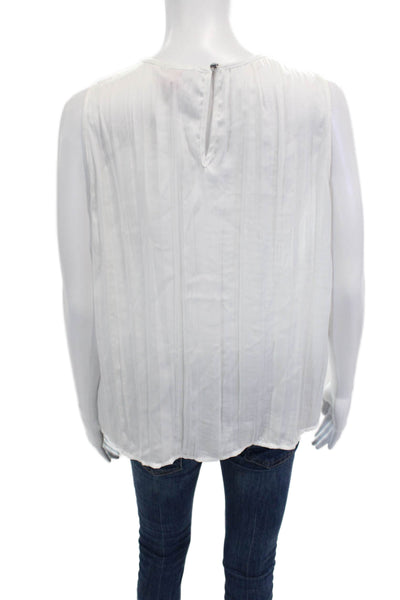 Vince Camuto Womens White Sleeveless Basic Blouse Round Neck Button Size S