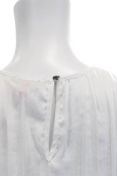 Vince Camuto Womens White Sleeveless Basic Blouse Round Neck Button Size S