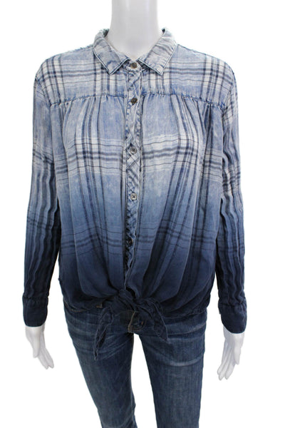 Vintage Havana Women Plaid Collared Button Up Blouse Long Sleeve Size S