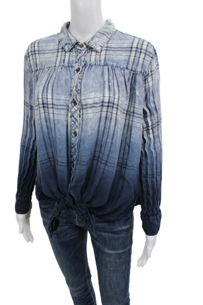 Vintage Havana Women Plaid Collared Button Up Blouse Long Sleeve Size S