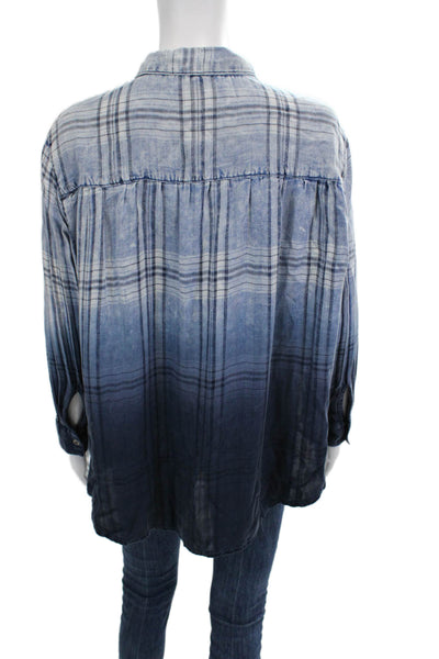 Vintage Havana Women Plaid Collared Button Up Blouse Long Sleeve Size S