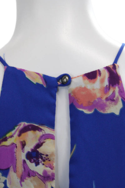 Everly Womens Blue Floral Shift Sundress High Neck Button Sleeveless Size M