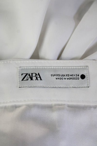 Zara Womens Dress Pants White 100% Polyester Hook & Eye Classic Size XS