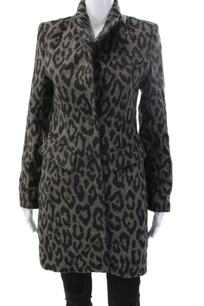 Smythe Womens Black Alpaca Wool Animal Print Overcoat Size 4