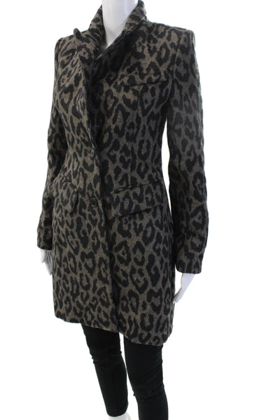 Smythe Womens Black Alpaca Wool Animal Print Overcoat Size 4