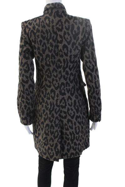Smythe Womens Black Alpaca Wool Animal Print Overcoat Size 4