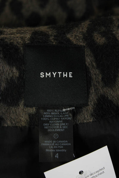 Smythe Womens Black Alpaca Wool Animal Print Overcoat Size 4