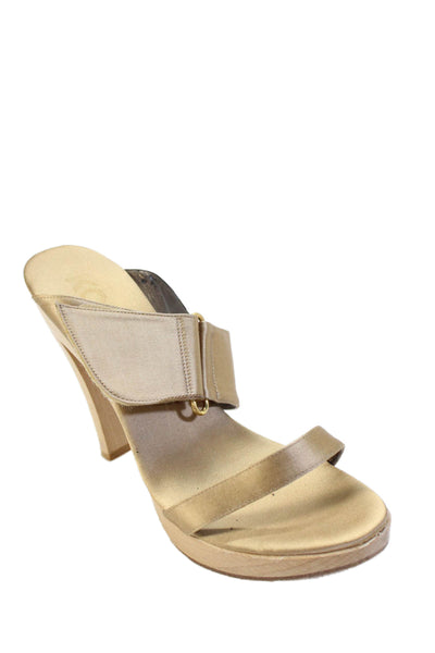 KORS Michael Kors Womens Block Heel Satin Double Strap Sandals Brown Size 10M