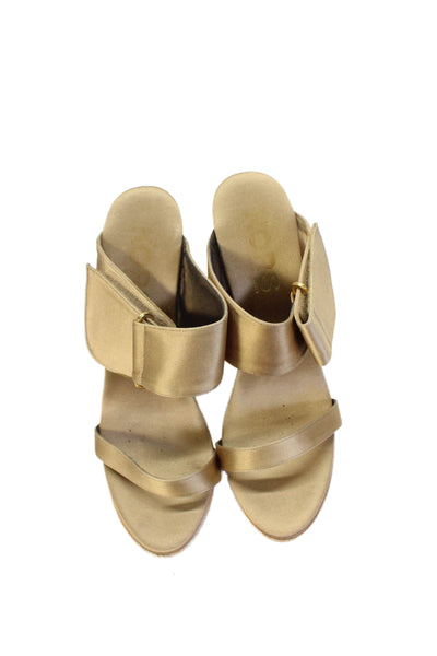 KORS Michael Kors Womens Block Heel Satin Double Strap Sandals Brown Size 10M