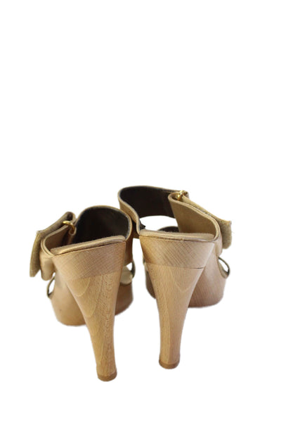 KORS Michael Kors Womens Block Heel Satin Double Strap Sandals Brown Size 10M