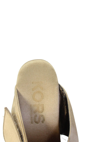 KORS Michael Kors Womens Block Heel Satin Double Strap Sandals Brown Size 10M