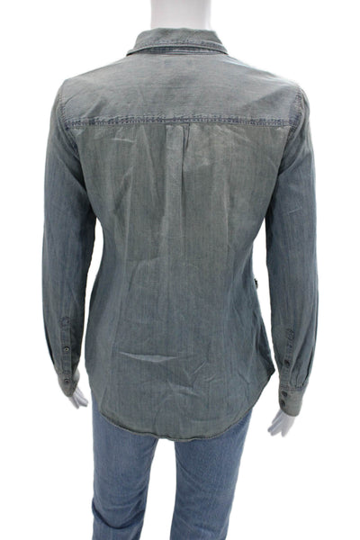 J Crew Collection Women Blue Cotton Collared Button-Up Blouse Size 0