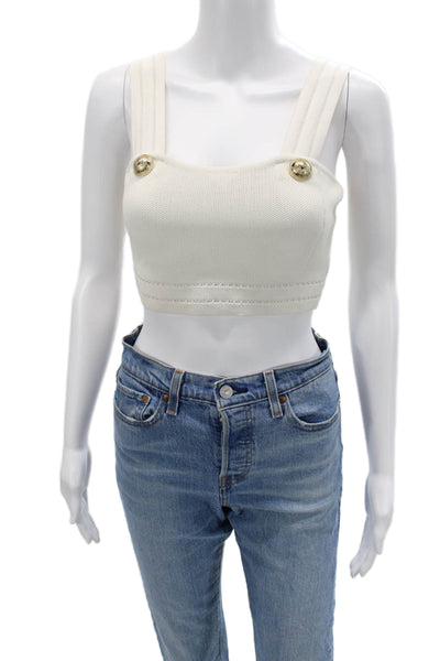 Balmain Women Cropped Tank Square Neck Button White Polyester Designer Size XS