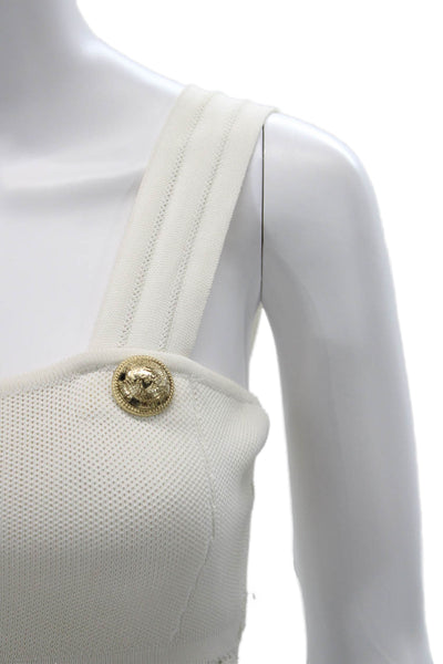 Balmain Women Cropped Tank Square Neck Button White Polyester Designer Size XS