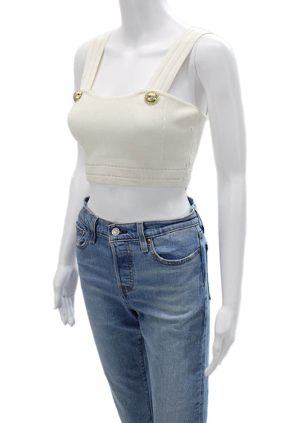 Balmain Women Cropped Tank Square Neck Button White Polyester Designer Size XS