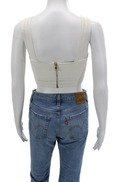 Balmain Women Cropped Tank Square Neck Button White Polyester Designer Size XS