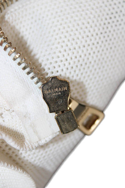 Balmain Women Cropped Tank Square Neck Button White Polyester Designer Size XS