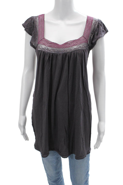 Eberjey Womens Bohemian Tunic Dark Gray Rayon Square Neck Short Sleeve Size L