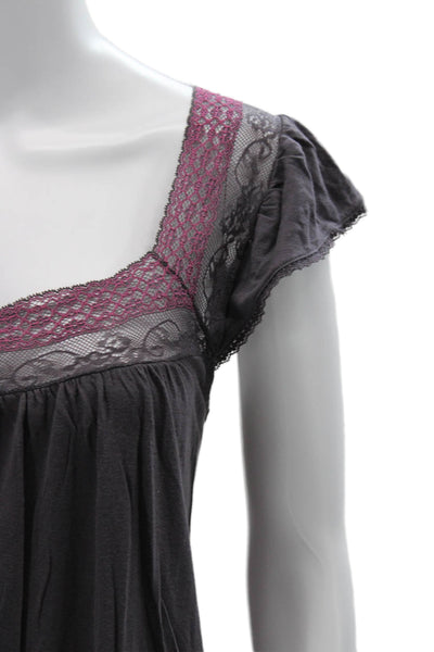 Eberjey Womens Bohemian Tunic Dark Gray Rayon Square Neck Short Sleeve Size L
