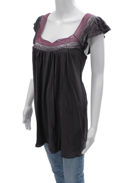 Eberjey Womens Bohemian Tunic Dark Gray Rayon Square Neck Short Sleeve Size L