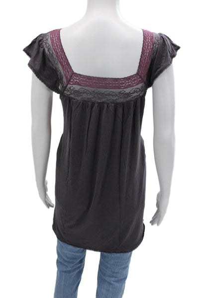 Eberjey Womens Bohemian Tunic Dark Gray Rayon Square Neck Short Sleeve Size L