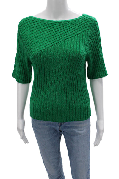 Maeve Anthropologie Unisex Green Striped Pullover Sweater Short Sleeve Size XL