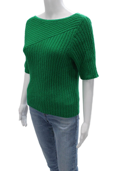Maeve Anthropologie Unisex Green Striped Pullover Sweater Short Sleeve Size XL