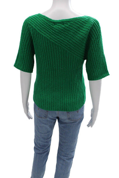 Maeve Anthropologie Unisex Green Striped Pullover Sweater Short Sleeve Size XL