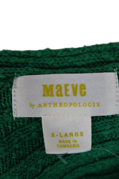 Maeve Anthropologie Unisex Green Striped Pullover Sweater Short Sleeve Size XL
