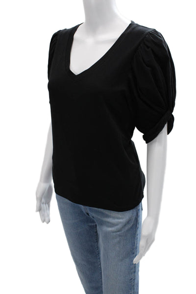 Avec Les Filles Womens Basic V Neck Black Cotton Short Sleeve T Shirt Size L
