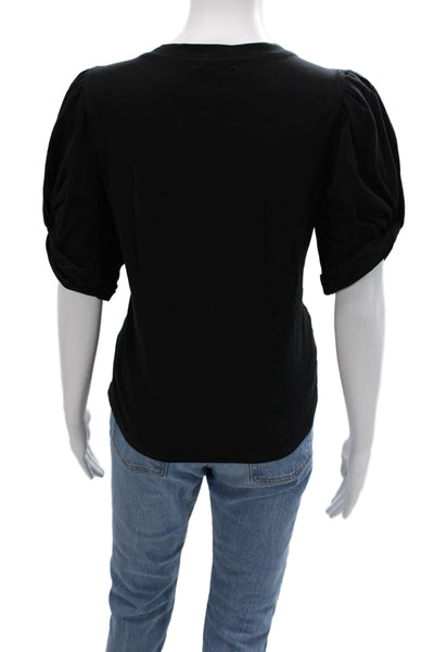 Avec Les Filles Womens Basic V Neck Black Cotton Short Sleeve T Shirt Size L
