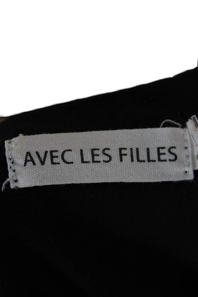 Avec Les Filles Womens Basic V Neck Black Cotton Short Sleeve T Shirt Size L