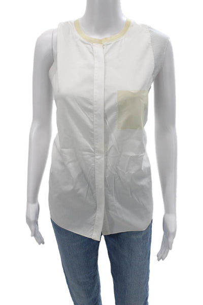 Elie Tahari Women White Sleeveless Round Neck Tank Size L