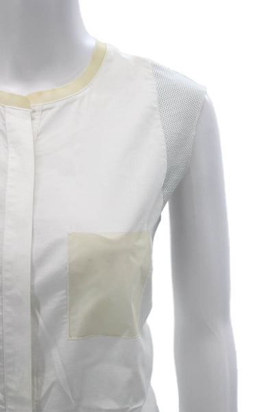 Elie Tahari Women White Sleeveless Round Neck Tank Size L