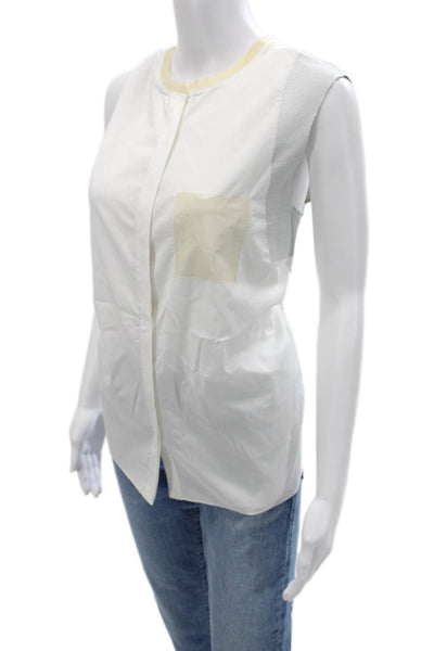 Elie Tahari Women White Sleeveless Round Neck Tank Size L