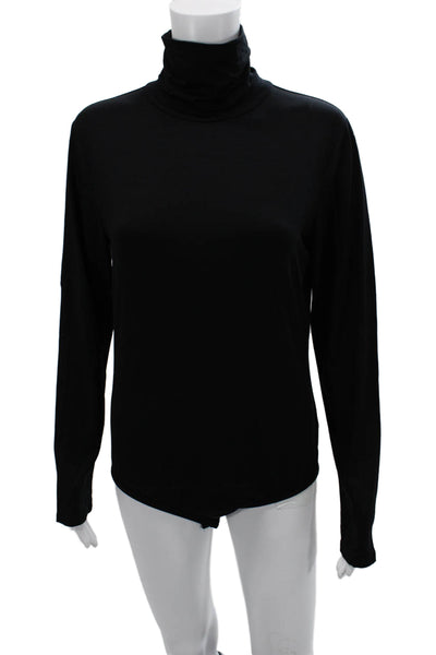 DKNY Women Black Turtleneck Long Sleeve Top Viscose Spandex Zip Size L