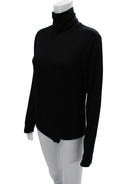 DKNY Women Black Turtleneck Long Sleeve Top Viscose Spandex Zip Size L