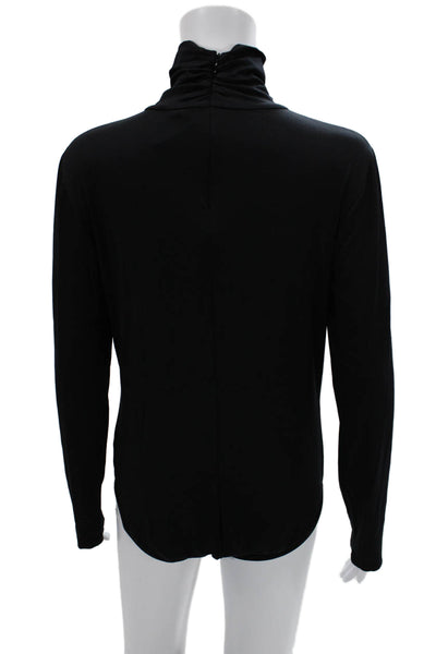 DKNY Women Black Turtleneck Long Sleeve Top Viscose Spandex Zip Size L