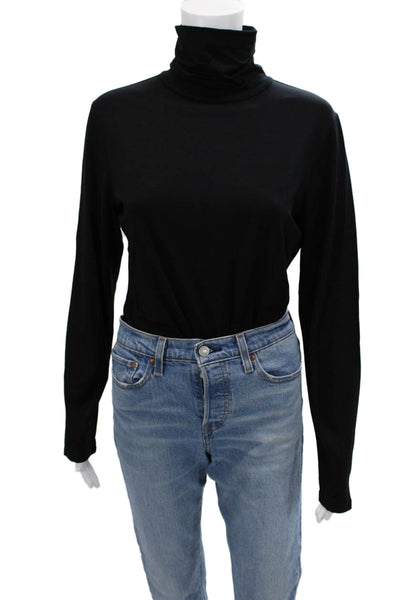 DKNY Women Black Turtleneck Long Sleeve Top Viscose Spandex Zip Size L