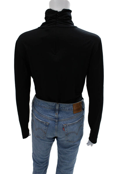 DKNY Women Black Turtleneck Long Sleeve Top Viscose Spandex Zip Size L